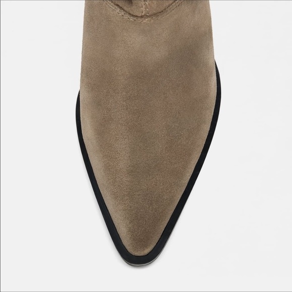 Zara Taupe Gray Suede Leather Fringe Ankle Boots - Picture 4 of 8